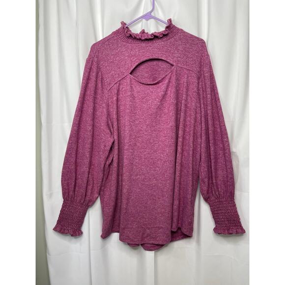 knit blouse sweater mauve pink raspberry women's 1x keyhole soft easy to wear - Picture 11 of 16